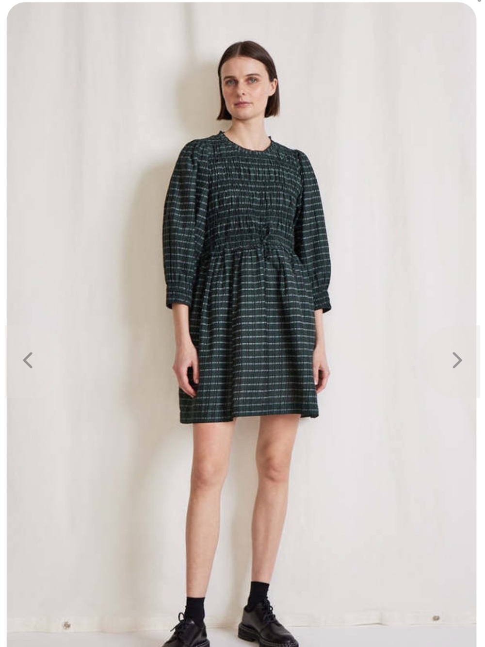 NWT! Apiece Apart Alden Smocked Waist Green Plaid Mini Dress! Gorgeous!
